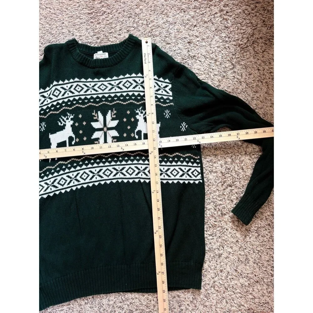 Dockers XL Green Reindeer‎ Snowflake Cotton Sweater